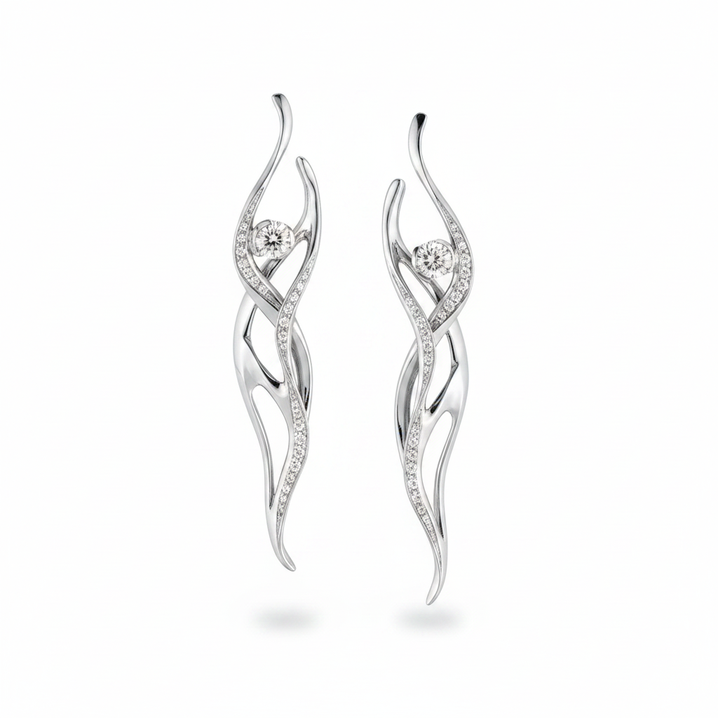 Ballet Diamond fülbevaló - 18k, fehér arany, gyémántok