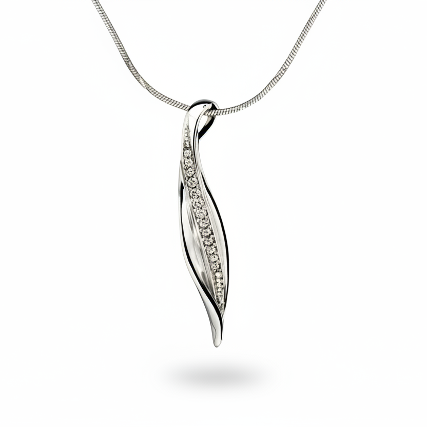 Pille Levél - 14k, fehér arany, gyémántok