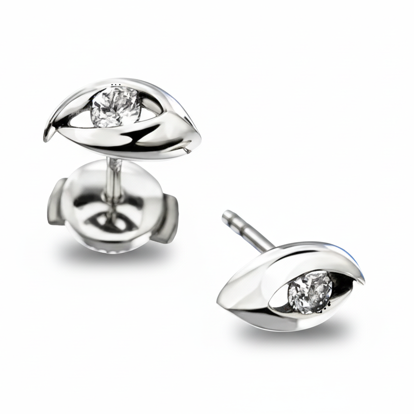 Mini Petros fülbevaló - 14k, fehér arany, gyémántok