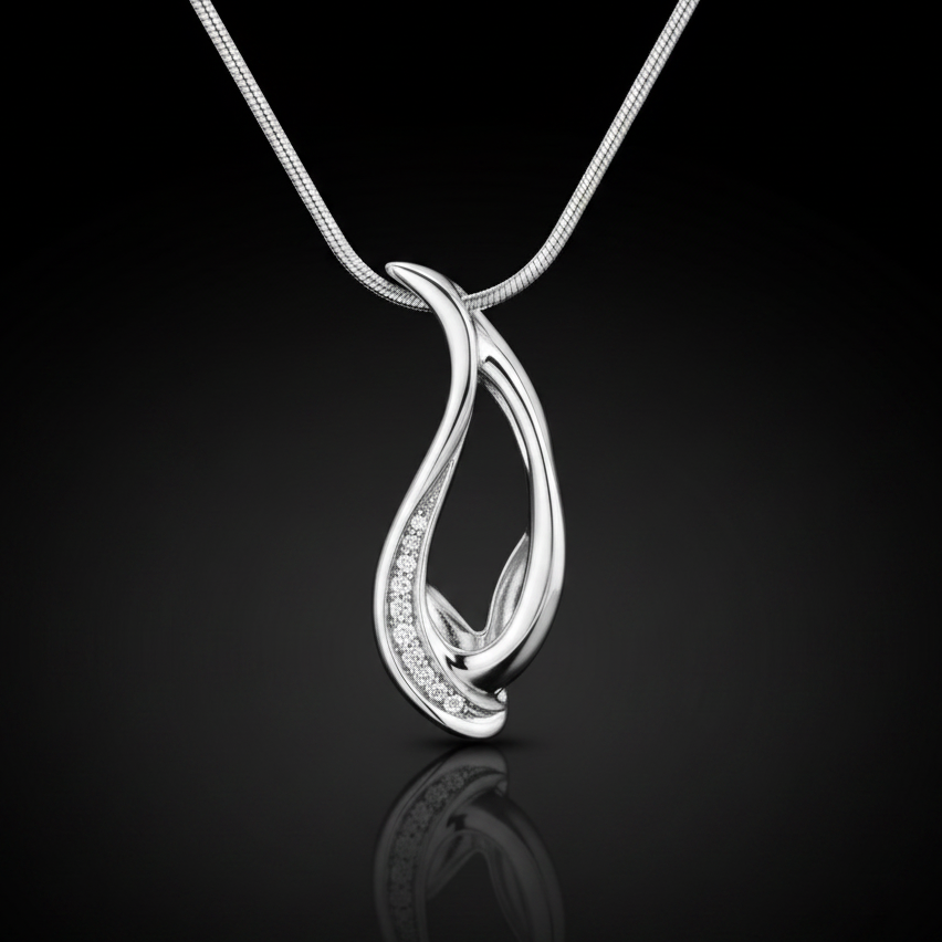 Light Flame medál - 14k, fehér arany, gyémántok
