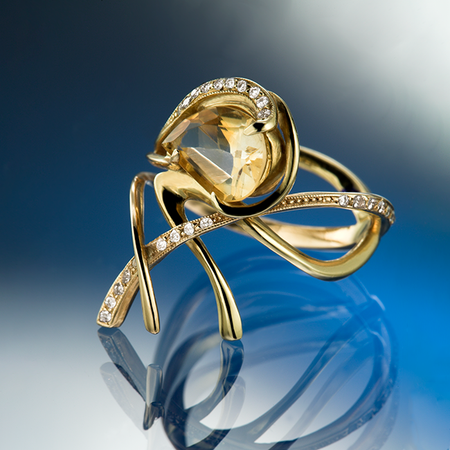 Whirlpool of Flame gyűrű - 18k, sárga és rozé arany, citrin, gyémántok