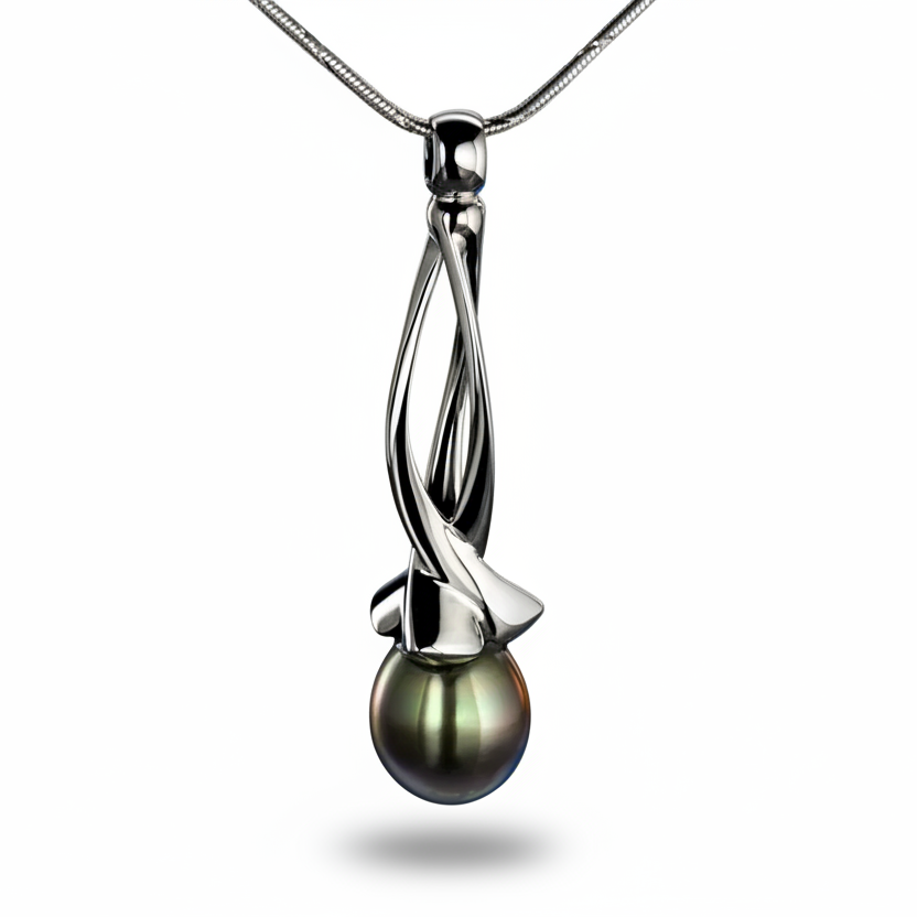 Whirlpool T medál - 14k, fehér arany, tahiti gyöngy