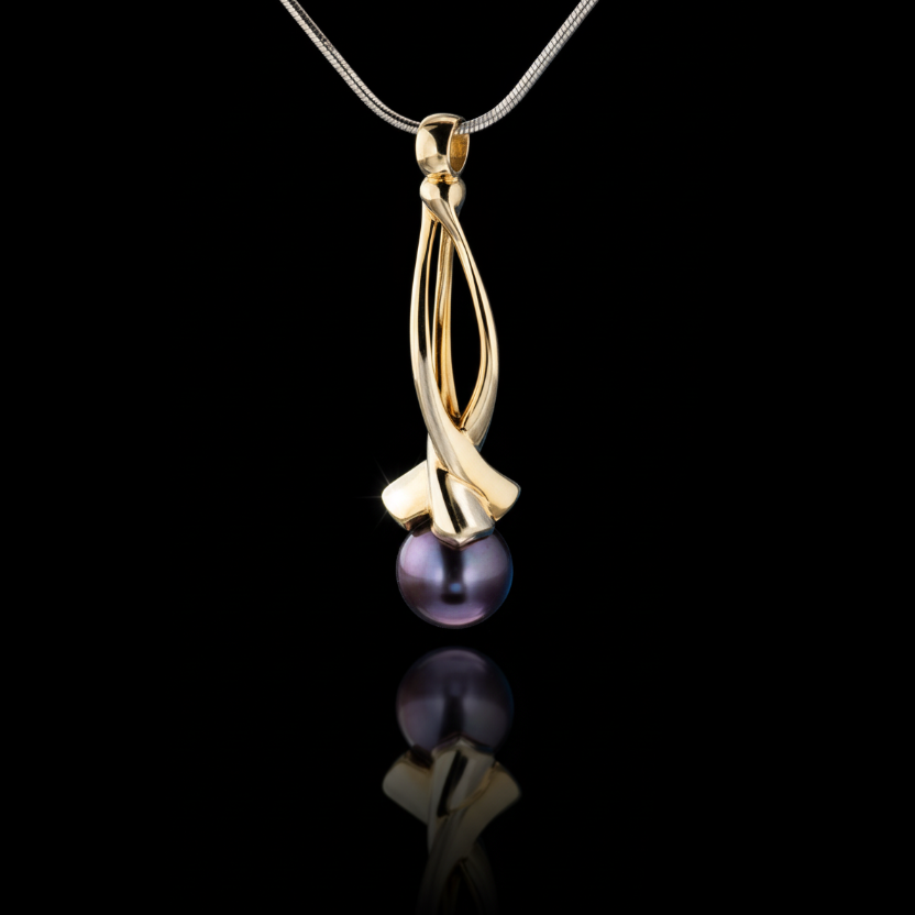 Whirlpool Twist Y medál - 18k, sárga arany, tahiti gyöngy