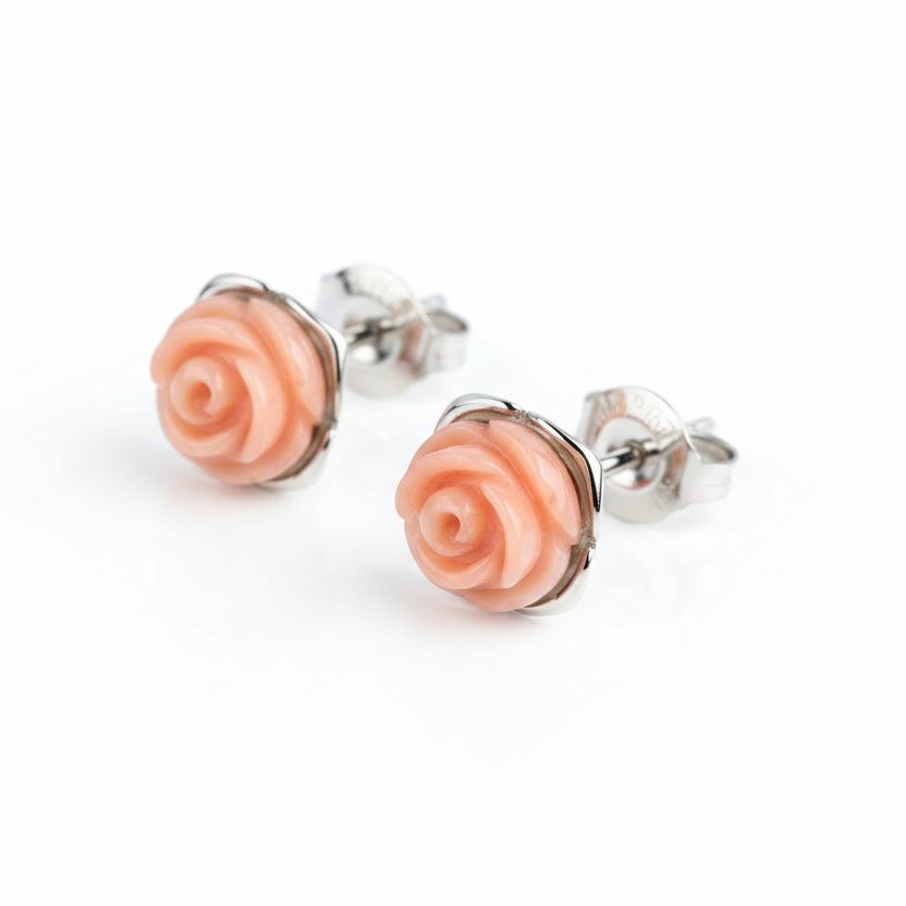 Blush fülbevaló - 14k, fehér arany, rózsaszín koral