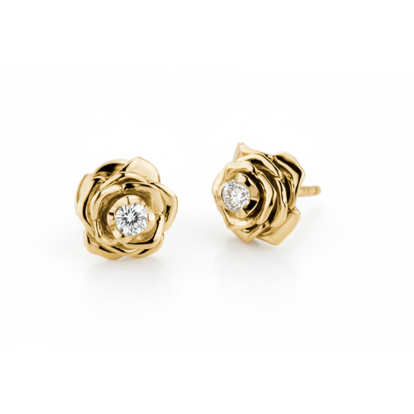 Rose Y fülbevaló - 18k, sárga arany, gyémántok