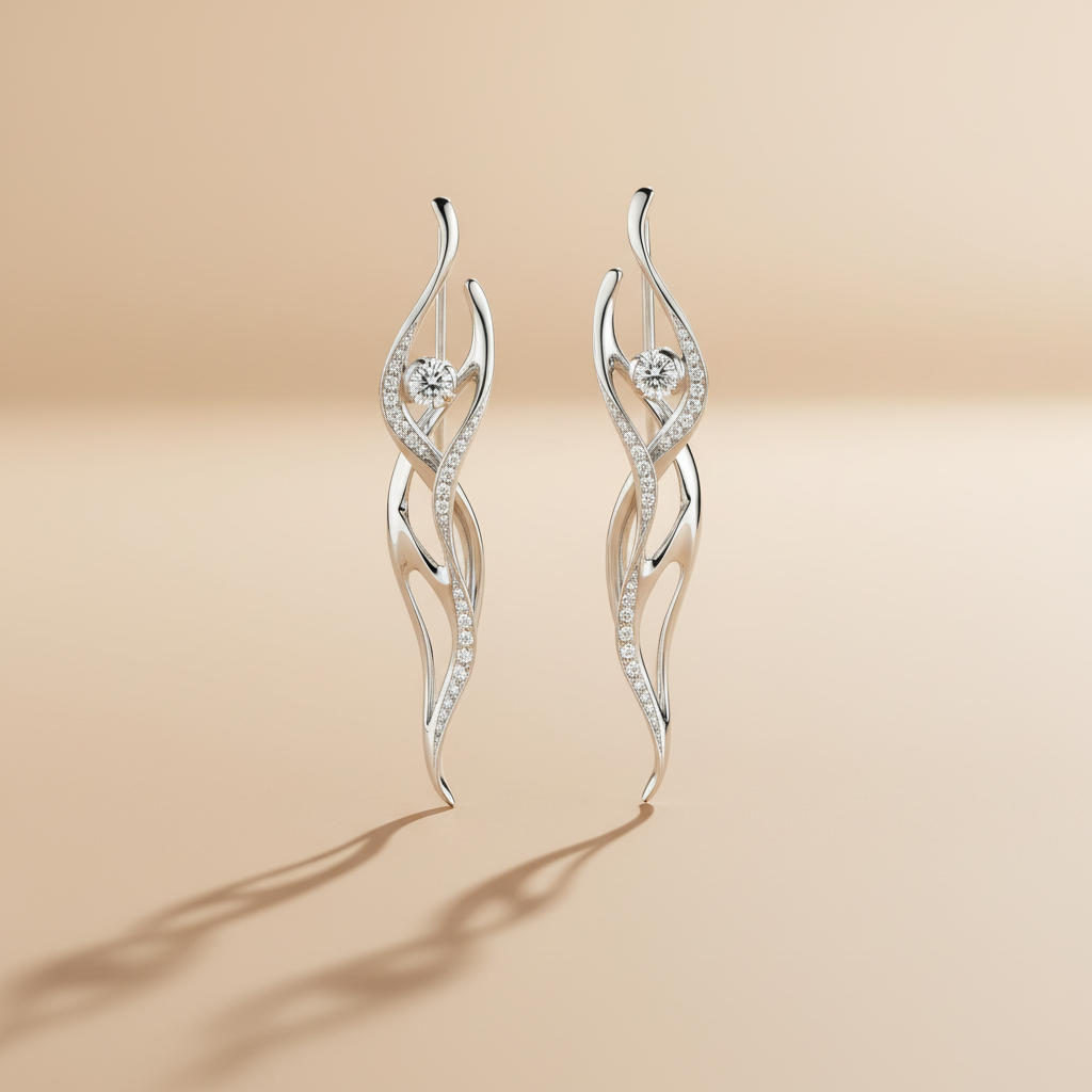 Ballet Diamond fülbevaló - 18k, fehér arany, gyémántok