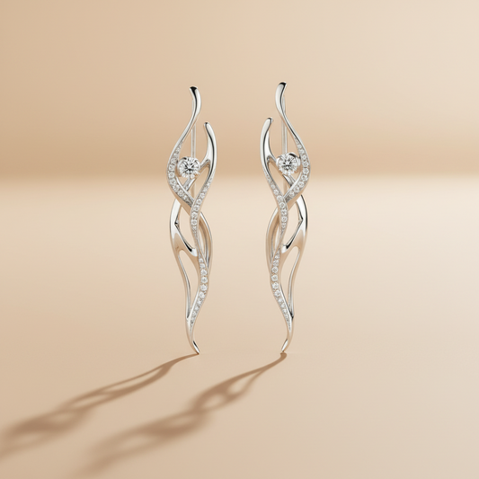 Ballet Diamond fülbevaló - 18k, fehér arany, gyémántok