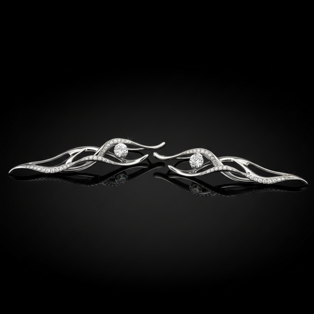 Ballet Diamond fülbevaló - 18k, fehér arany, gyémántok