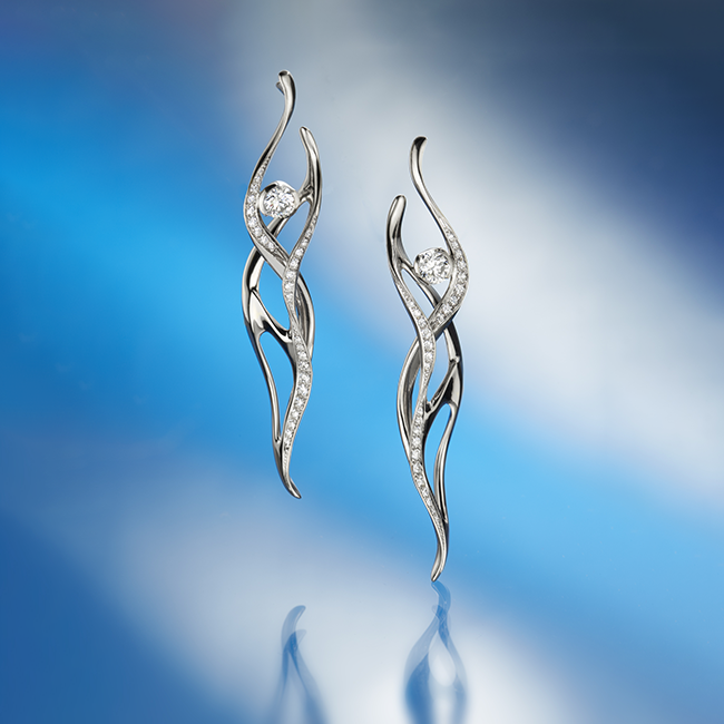 Ballet Diamond fülbevaló - 18k, fehér arany, gyémántok