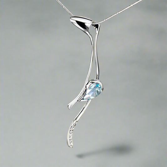 Gorgo W 2 medál - 14k, fehér arany, gyémántok,  akvamarin