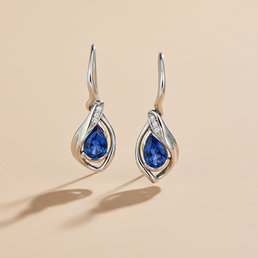 Aurora fülbevaló - 14k, fehér arany, gyémántok, zafír