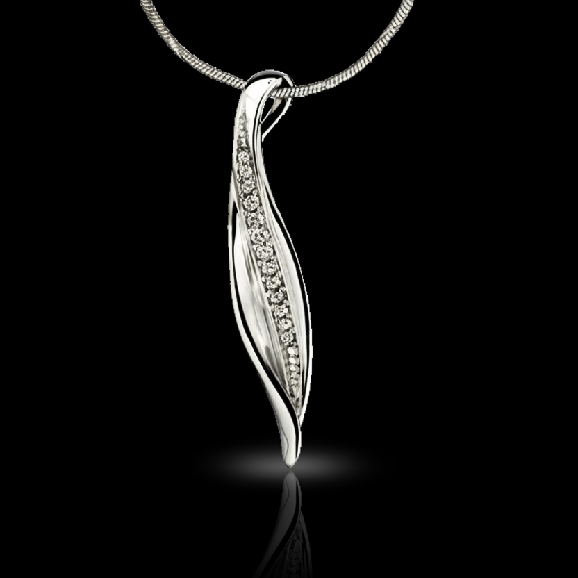 Pille Levél - 14k, fehér arany, gyémántok