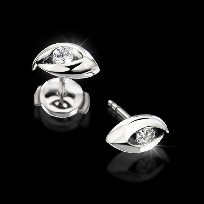 Mini Petros fülbevaló - 14k, fehér arany, gyémántok