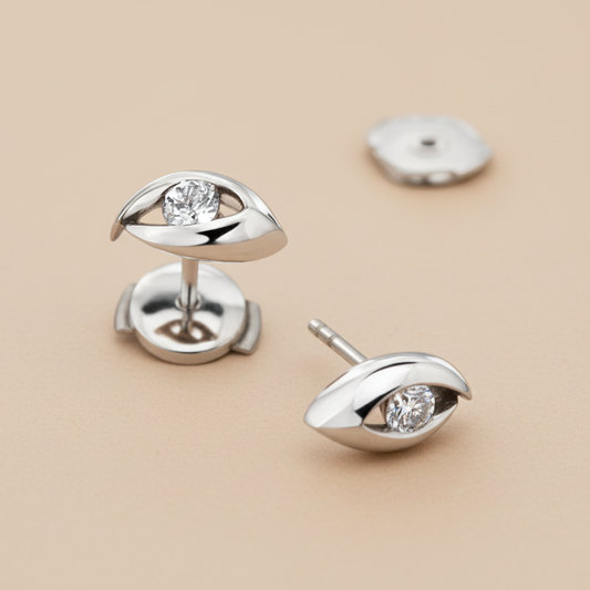 Mini Petros fülbevaló - 14k, fehér arany, gyémántok