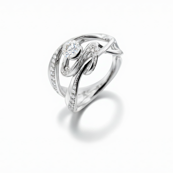 Ballet Diamond gyűrű - 14k, fehér arany, gyémántok