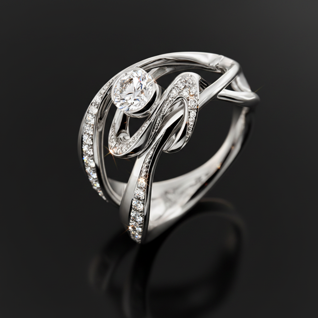 Ballet Diamond gyűrű - 14k, fehér arany, gyémántok