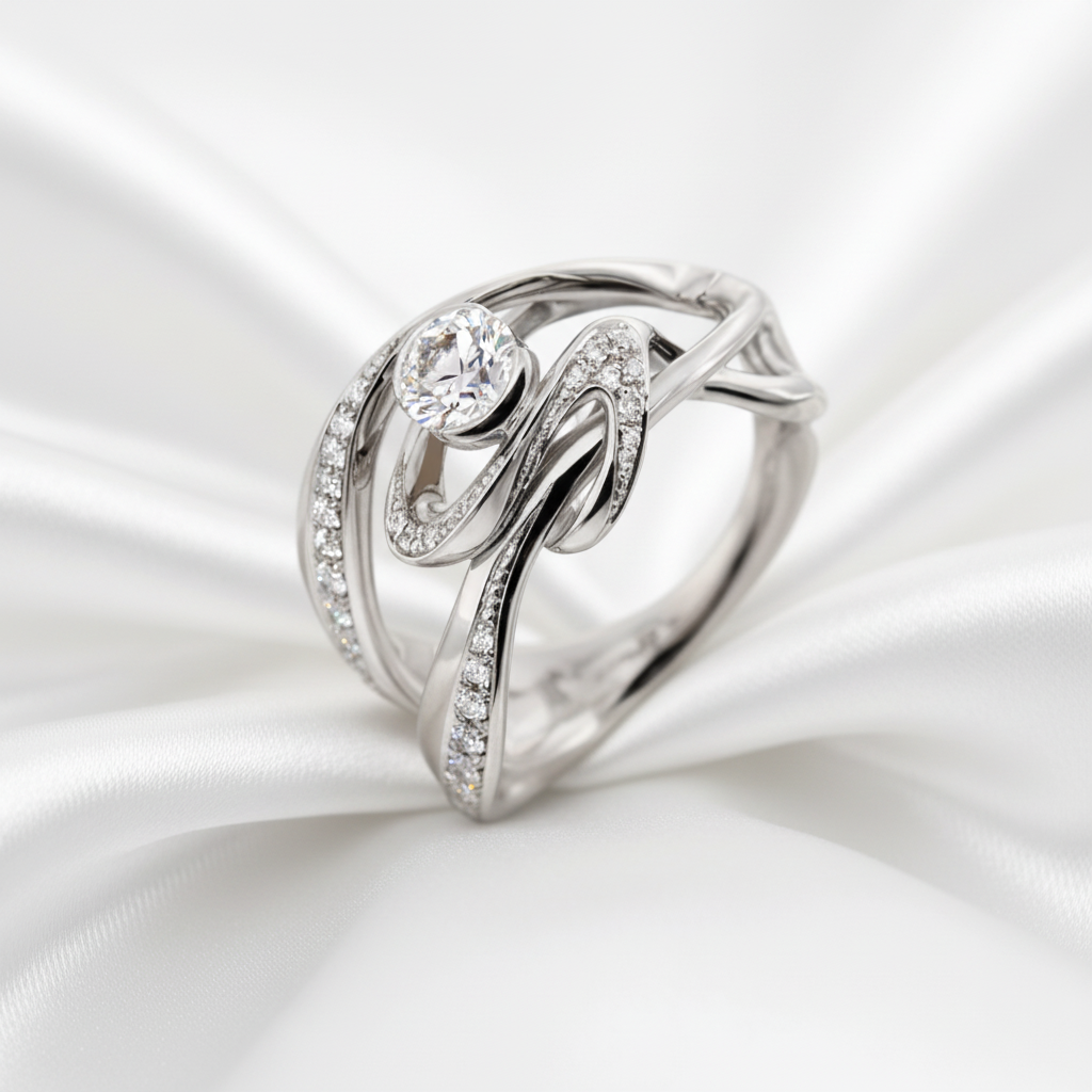 Ballet Diamond gyűrű - 14k, fehér arany, gyémántok
