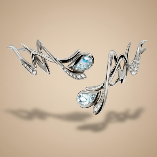 Ballet Air fülbevaló - 14k, fehér arany, akvamarinok, gyémántok