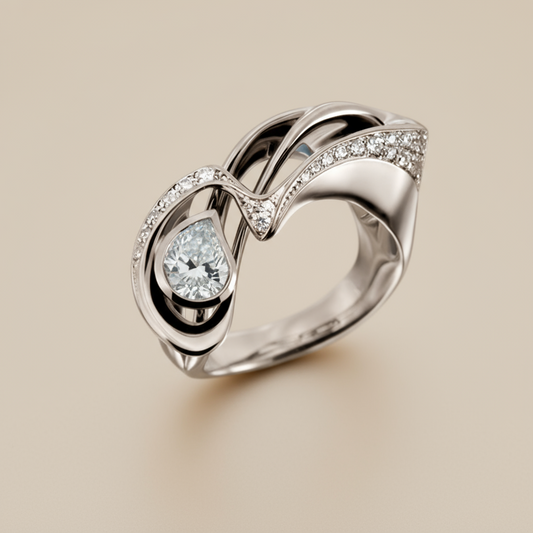 Ballet Air gyűrű - 14k, fehér arany, akvamarin, gyémántok