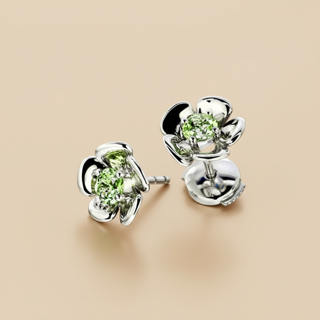 Bellis Perennis G fülbevaló - 14k, fehér arany, tsavorite