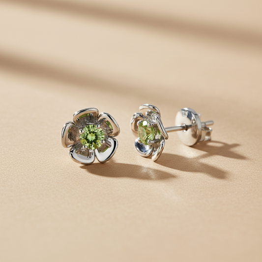 Bellis Perennis G fülbevaló - 14k, fehér arany, tsavorite