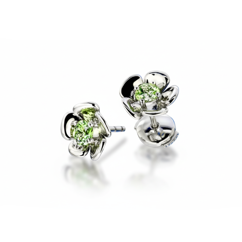 Bellis Perennis G fülbevaló - 14k, fehér arany, tsavorite