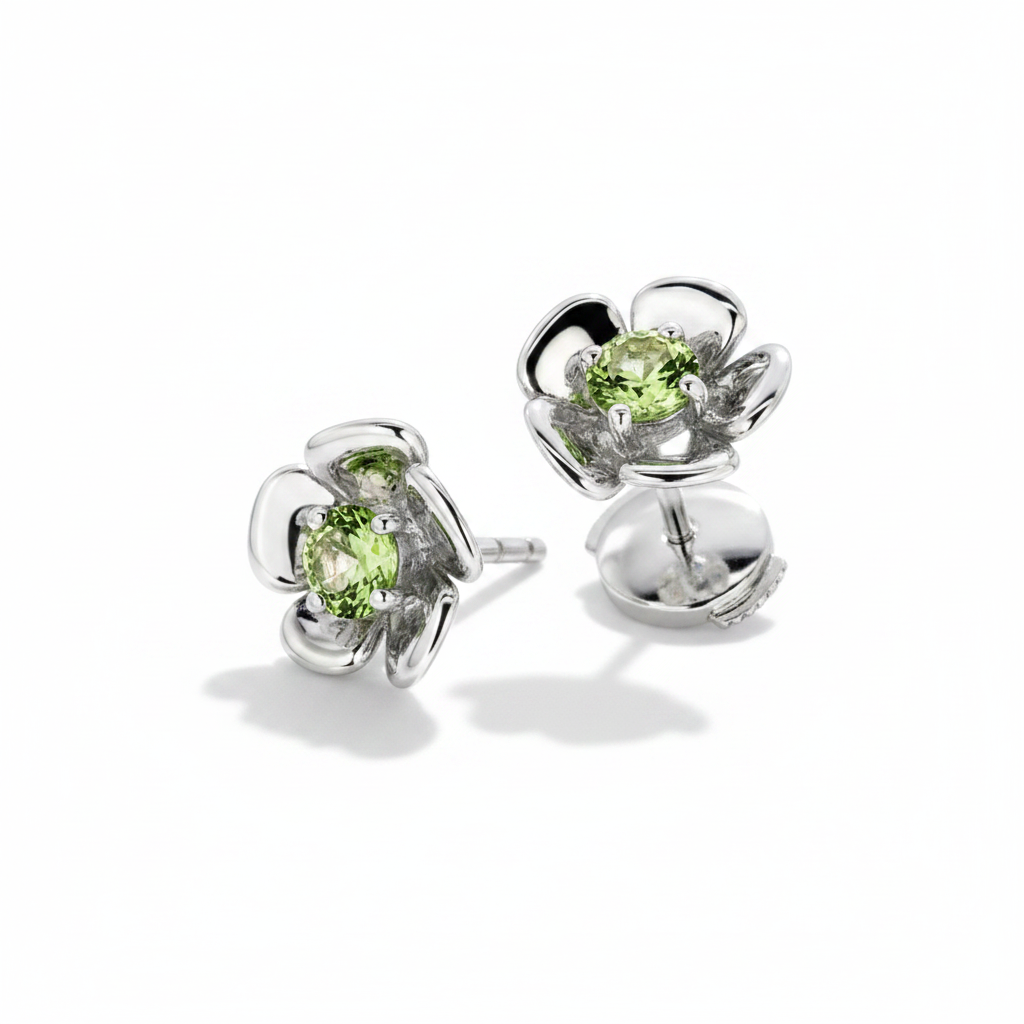 Bellis Perennis G fülbevaló - 14k, fehér arany, tsavorite