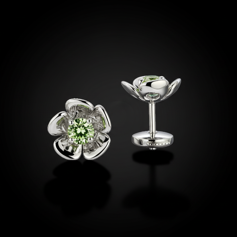 Bellis Perennis G fülbevaló - 14k, fehér arany, tsavorite