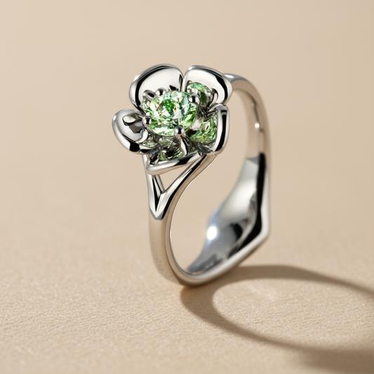 Bellis Perennis G gyűrű - 14k, fehér arany, tsavorit