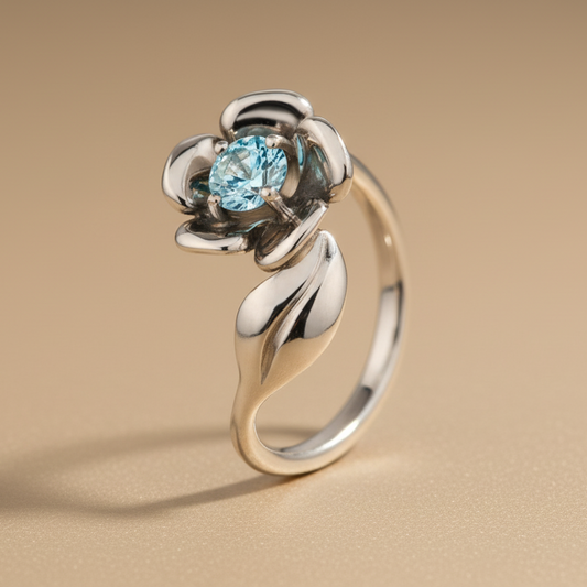 Bellis Perennis B gyűrű - 14k, fehér arany, cirkón