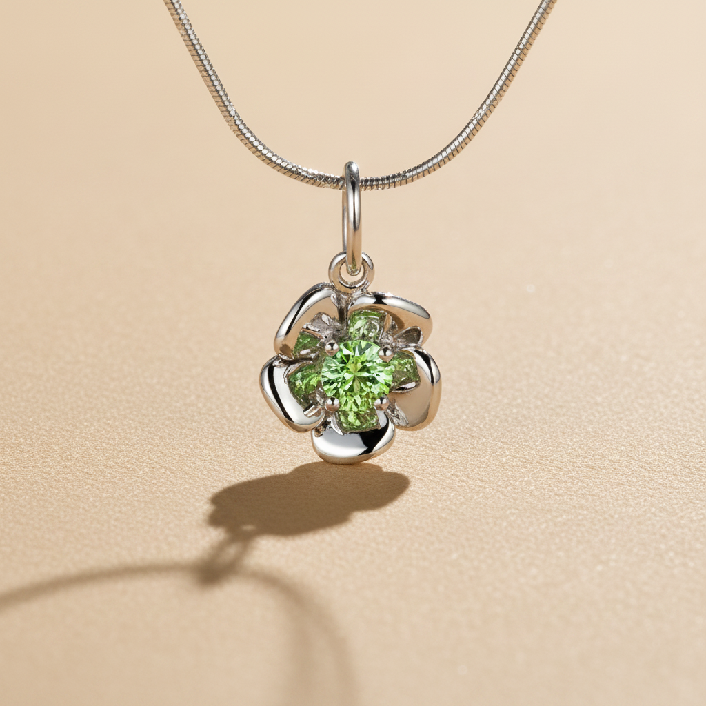 Bellis Perennis G medál - 14k, fehér arany, tsavorite gránát