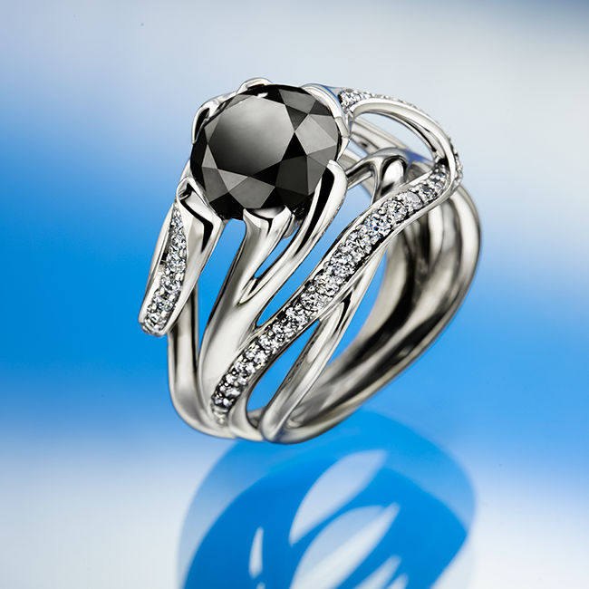 Vali gyűrű - 14k, fehér arany, fekete gyémántok