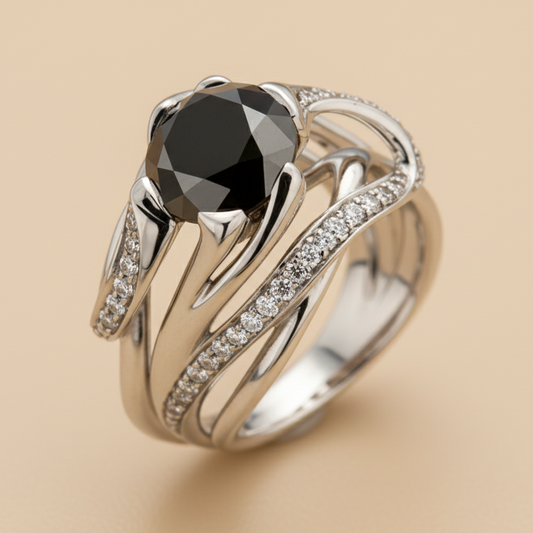 Vali gyűrű - 14k, fehér arany, fekete gyémántok