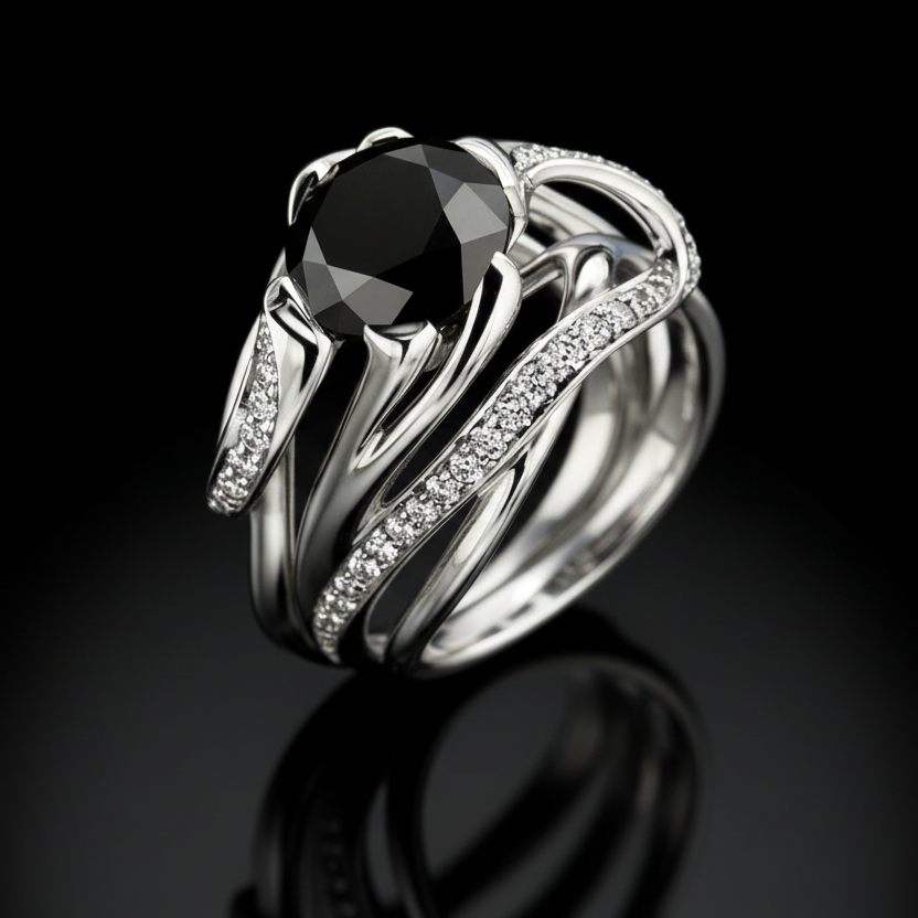 Vali gyűrű - 14k, fehér arany, fekete gyémántok