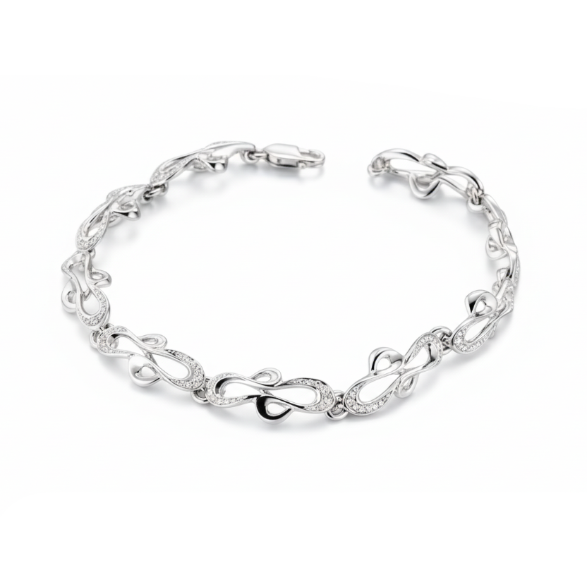 Fleur de Lis karkötő - 14k, fehér arany, gyémántok