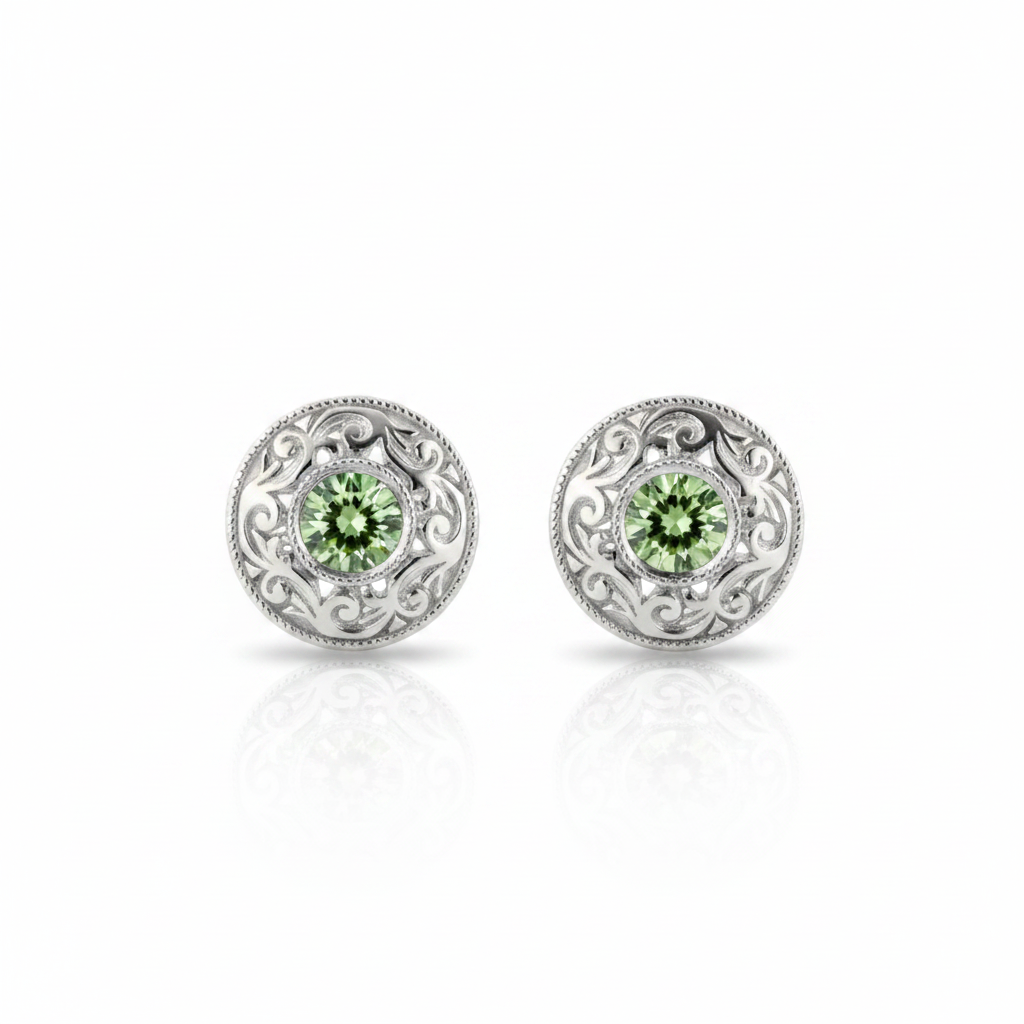 Flora fülbevaló - 14k, fehér arany, tsavorit gránát