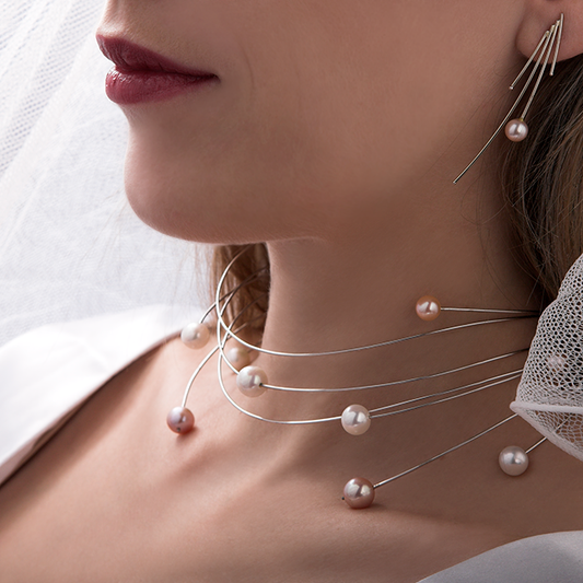 Galaxy W nyaklánc 18k, fehér arany, fehér és rózsaszín gyöngyök