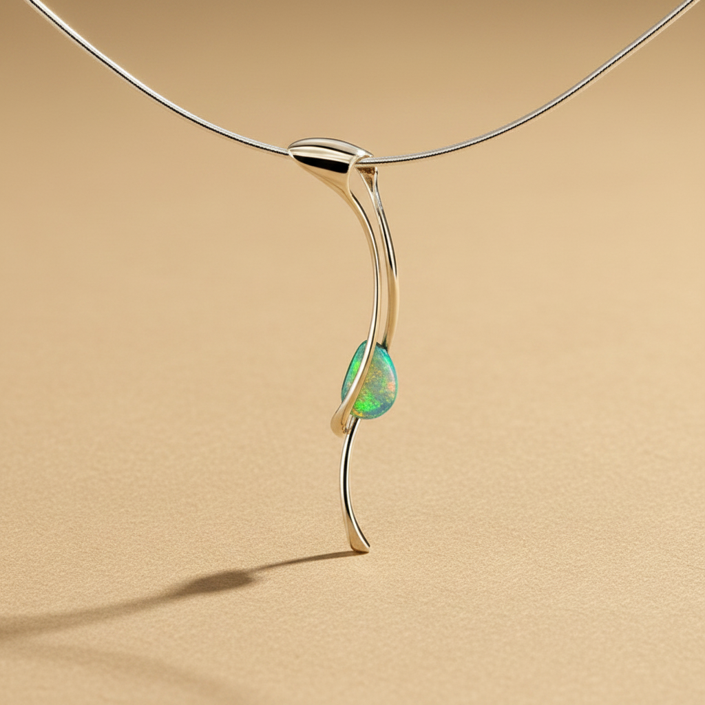 Gorgo Opal medál - 14k, fehér arany, opál