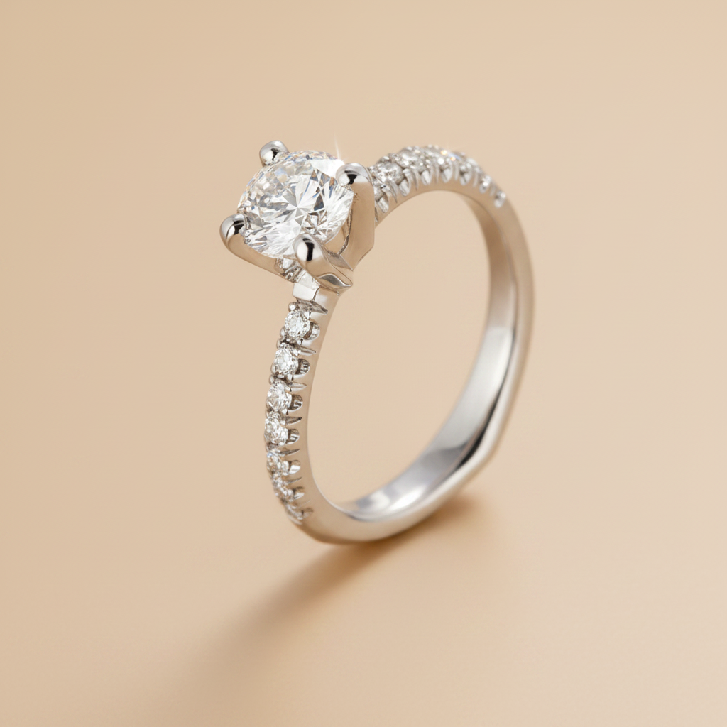 Diamora solitare gyűrű - 14k, fehér arany, gyémántok