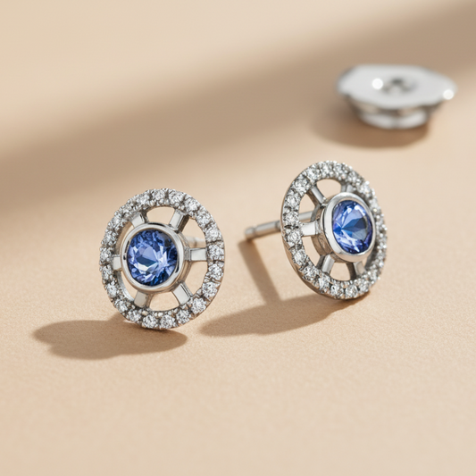 Olivia fülbevaló - 14k, fehér arany, gyémántok, tanzanitok