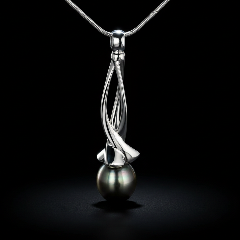 Whirlpool T medál - 14k, fehér arany, tahiti gyöngy