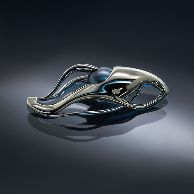 Treasure of Poseidon L bross - 14k, fehér arany, tahiti gyöngy