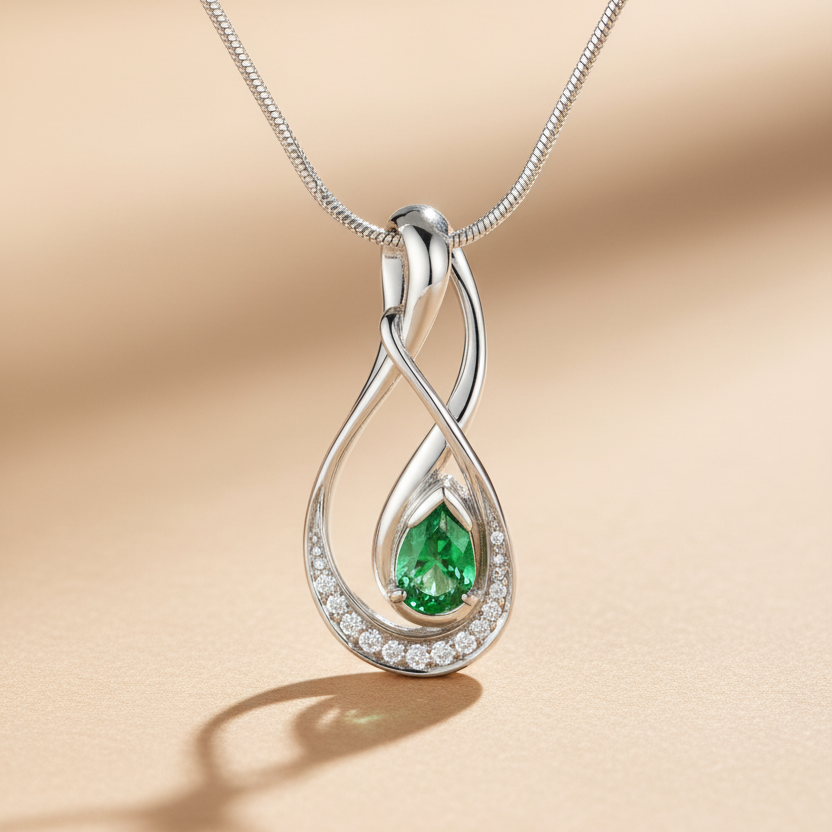 Primrose medál - 14k, fehér arany, gyémántok, tsavorit