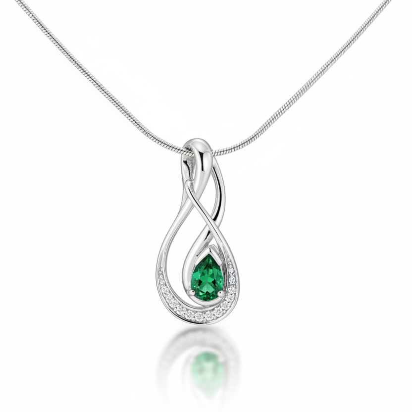 Primrose medál - 14k, fehér arany, gyémántok, tsavorit