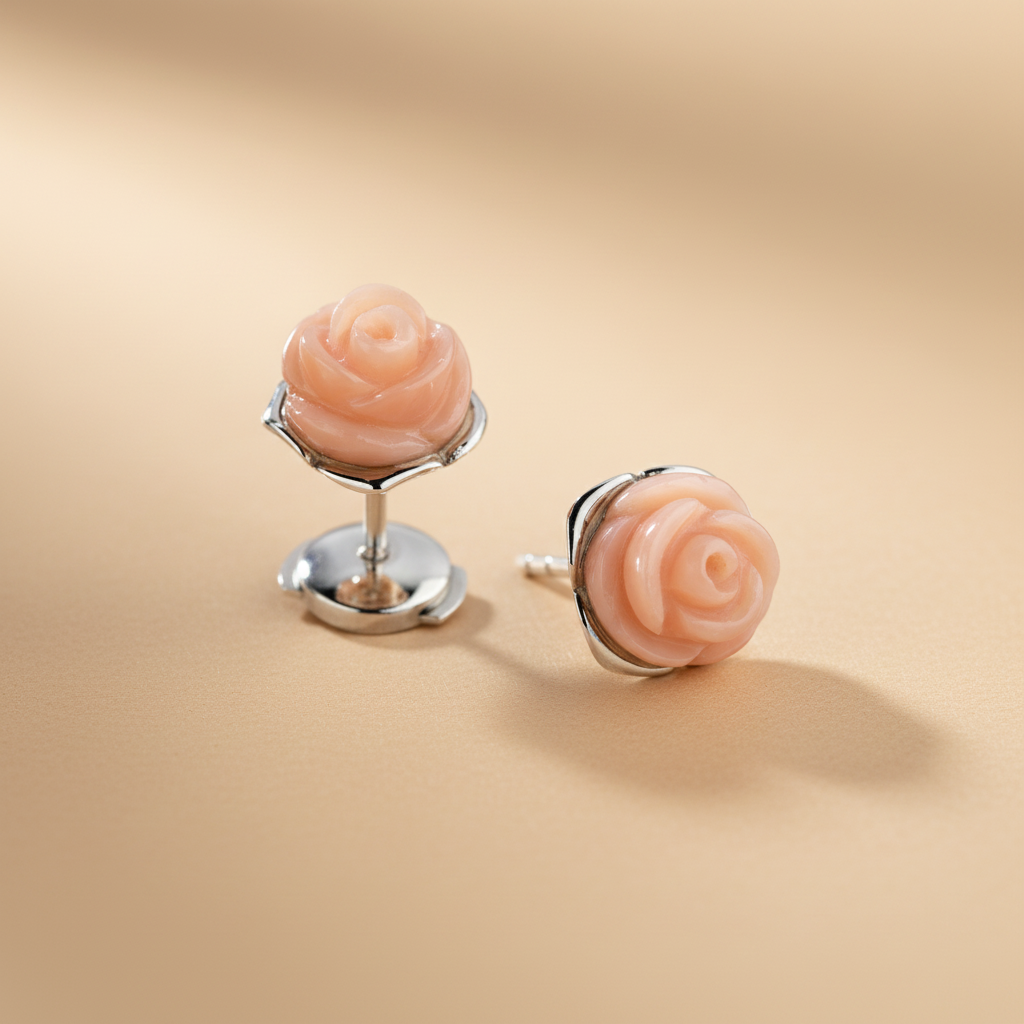 Blush fülbevaló - 14k, fehér arany, rózsaszín koral