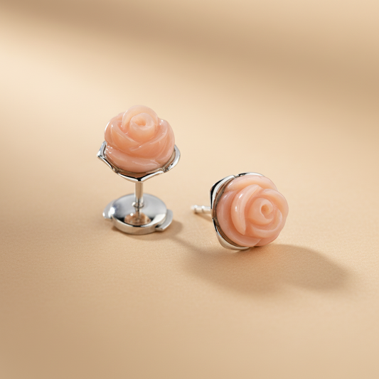 Blush fülbevaló - 14k, fehér arany, rózsaszín koral