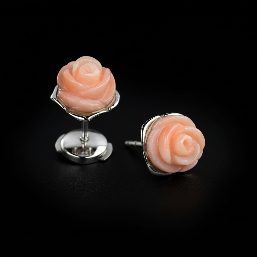 Blush fülbevaló - 14k, fehér arany, rózsaszín koral