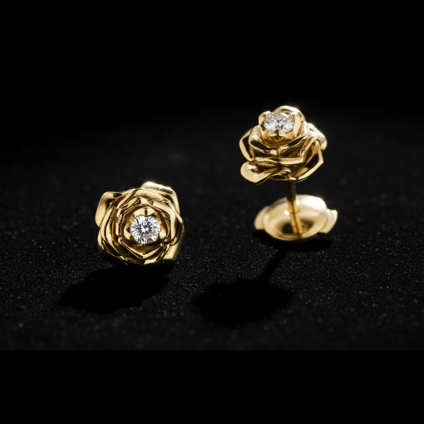 Rose Y fülbevaló - 18k, sárga arany, gyémántok