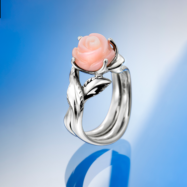 Blush gyűrű - 14k, fehér arany, rózsaszín koral
