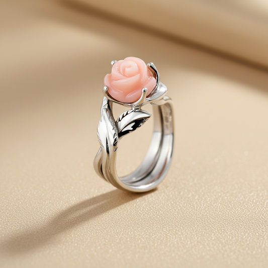 Blush gyűrű - 14k, fehér arany, rózsaszín koral